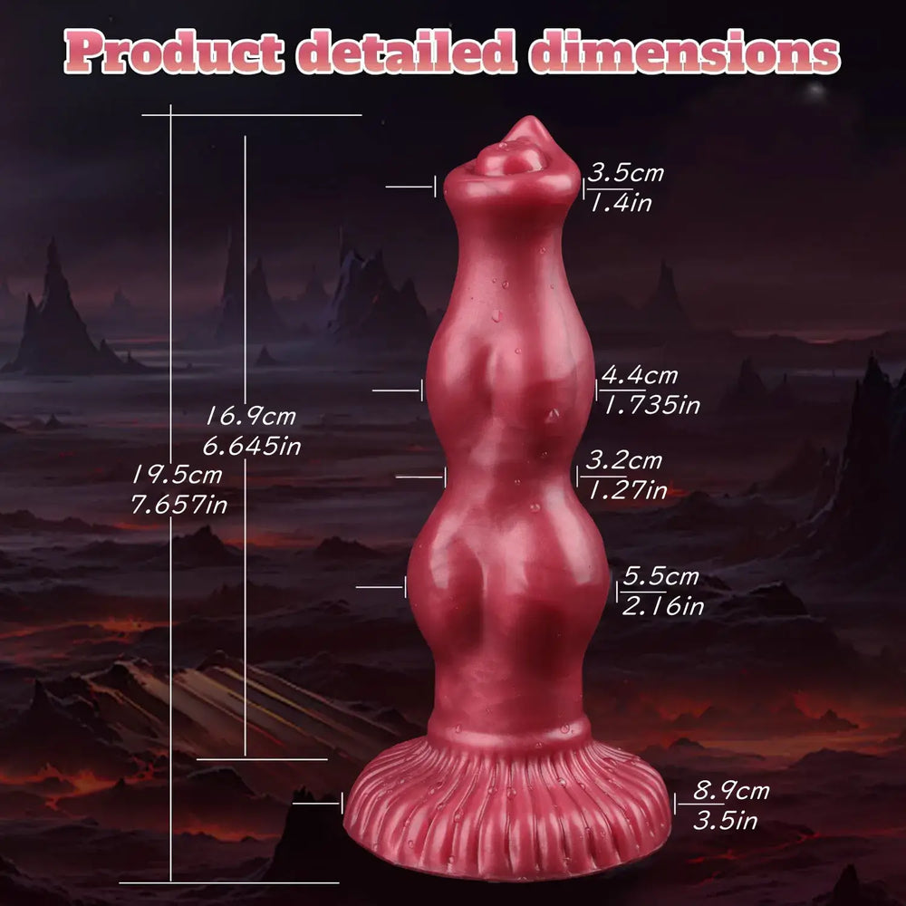 A 7-inch silicone dildo with a classic dog-inspired knot design, providing a firm, lifelike tactile experience for the user