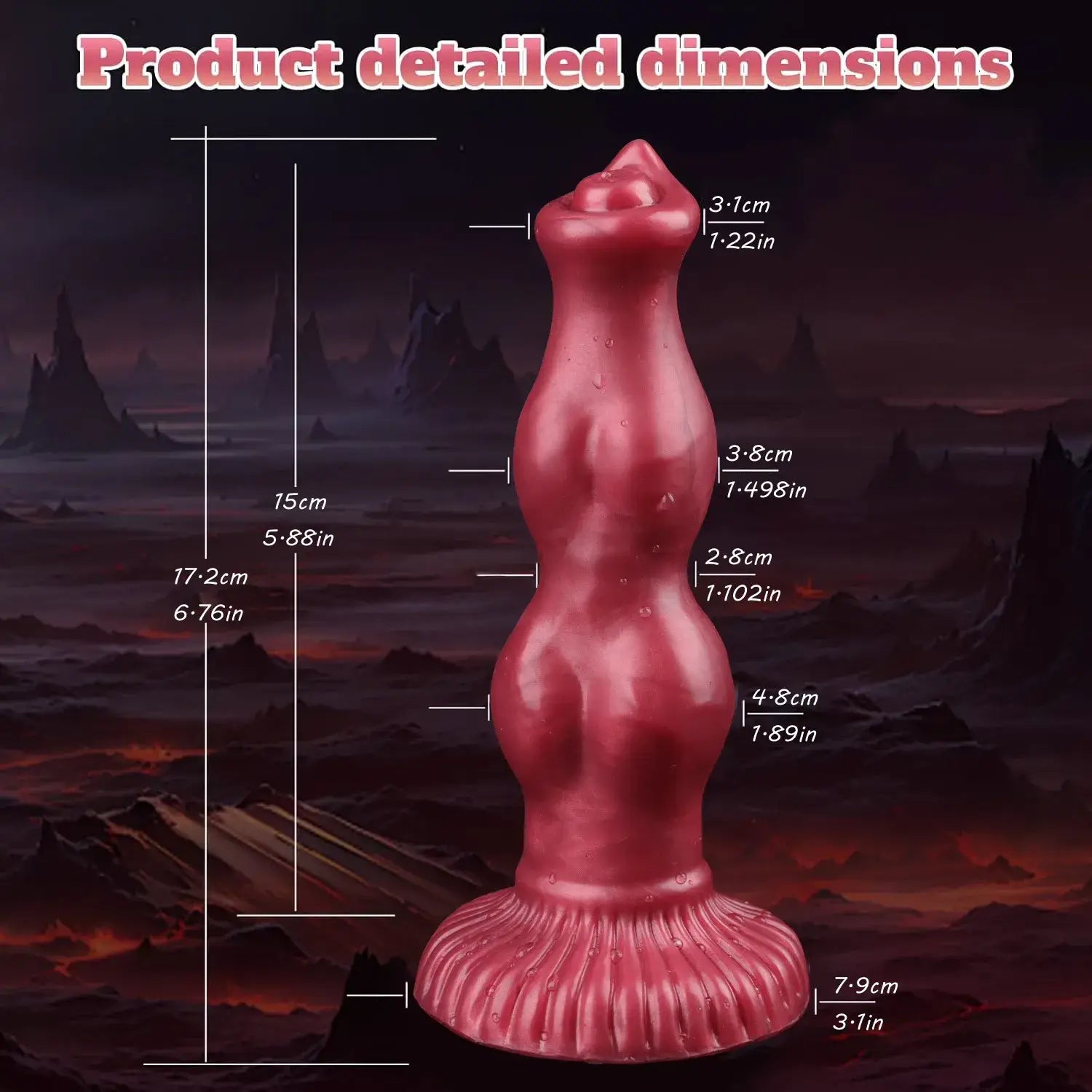 Professional-grade 7-inch silicone dildo, characterized by its tapered, knot-based design and bold, two-tone color finish