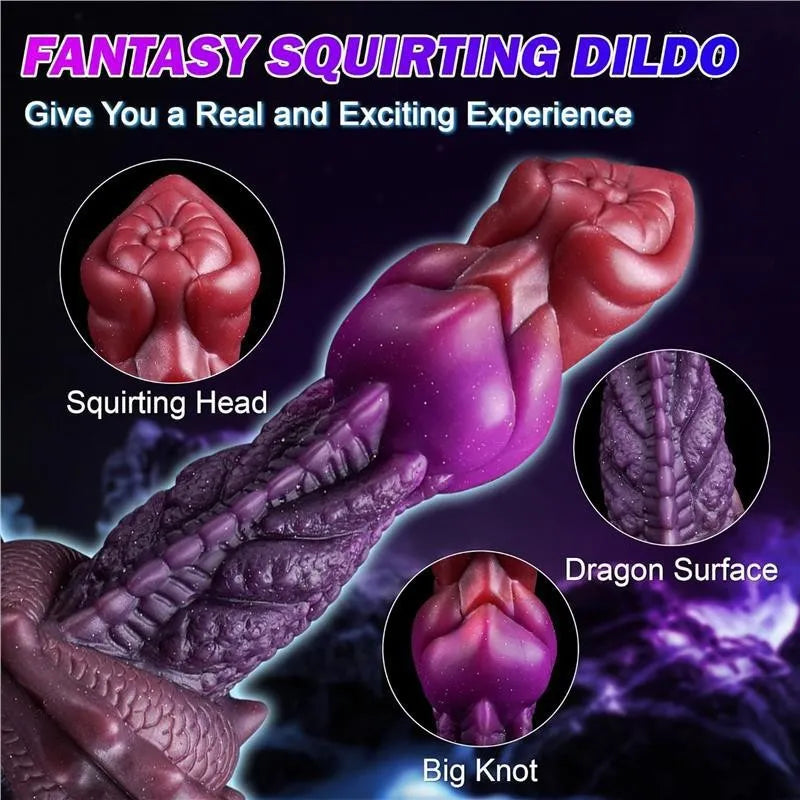 Fantasy-themed silicone toy with heavy rippled ridges, a pronounced knot, and a textured dragon-scale base