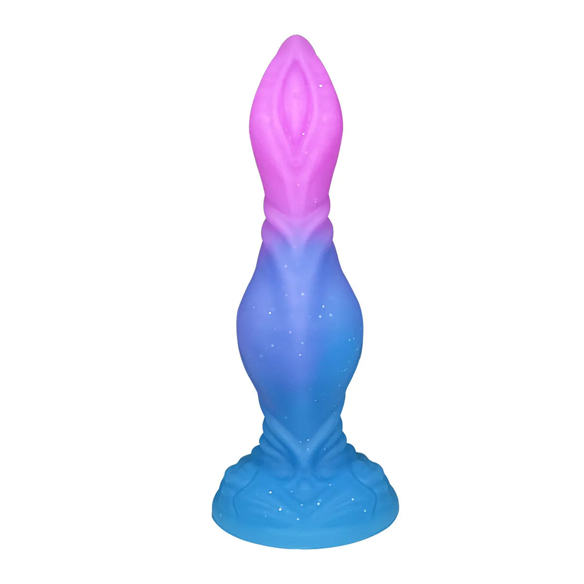 An 8-inch silicone abyss fish monster dildo featuring a dreamy pink to blue gradient color.