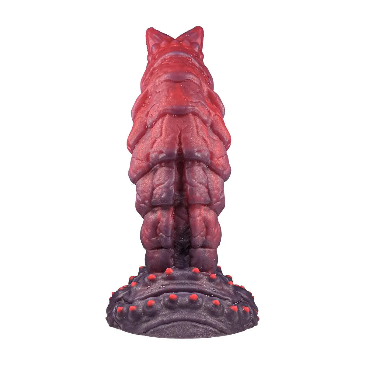 An 8-inch cannibal flower silicone monster dildo with a dark red and purple marbled color pattern