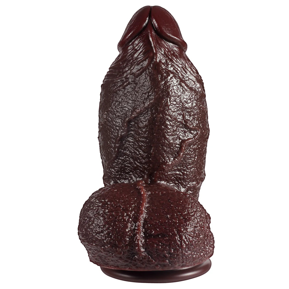 8-inch dark brown huge realistic silicone dildo designed for extreme stretching with a suction base