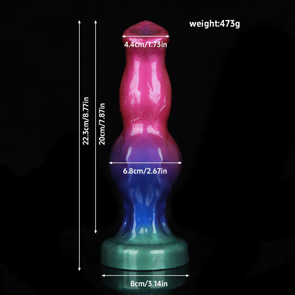 An 8-inch flexible metallic-finish knot toy showing distinct streamlined curves and realistic physiological folds