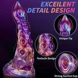 8 inch silicone tentacle dildo with octopus-inspired texture and multicolor finish