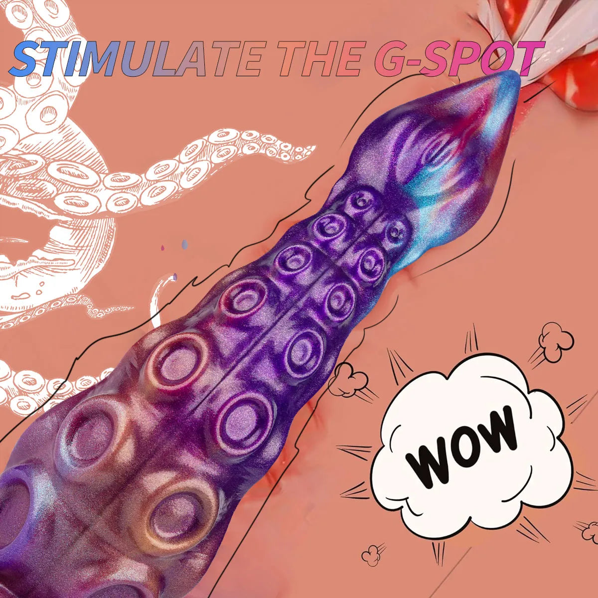 Octopus-style tentacle dildo with raised suction cup details and mixed color design