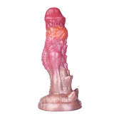 Close-up of an 8-inch metallic shimmer reptile phallus showing detailed anatomical dragon scale textures