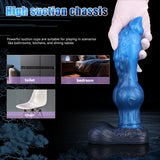 Thick silicone knot wolf dildo in blue with detailed fantasy texture