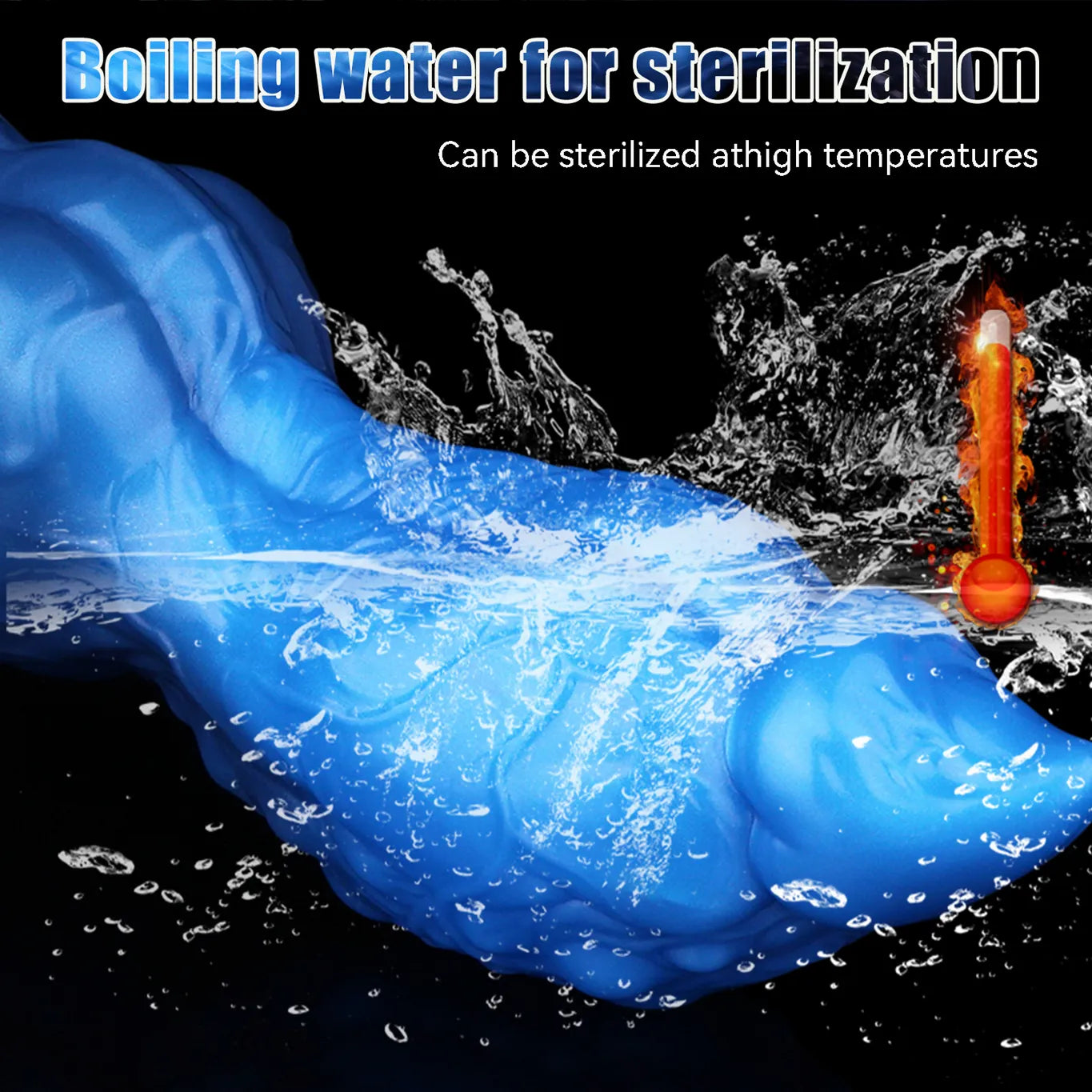 Dual density silicone wolf dildo with smooth blue finish and sturdy black base