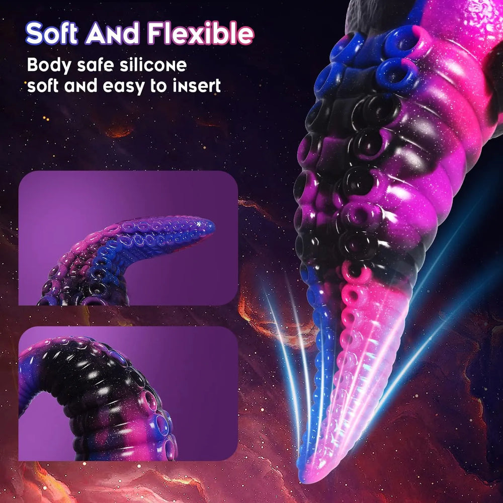 8 inch silicone tentacle dildo with raised texture and a wide suction cup base