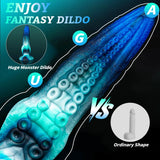 9 inch silicone tentacle dildo with octopus-inspired detailing and ocean blue gradient