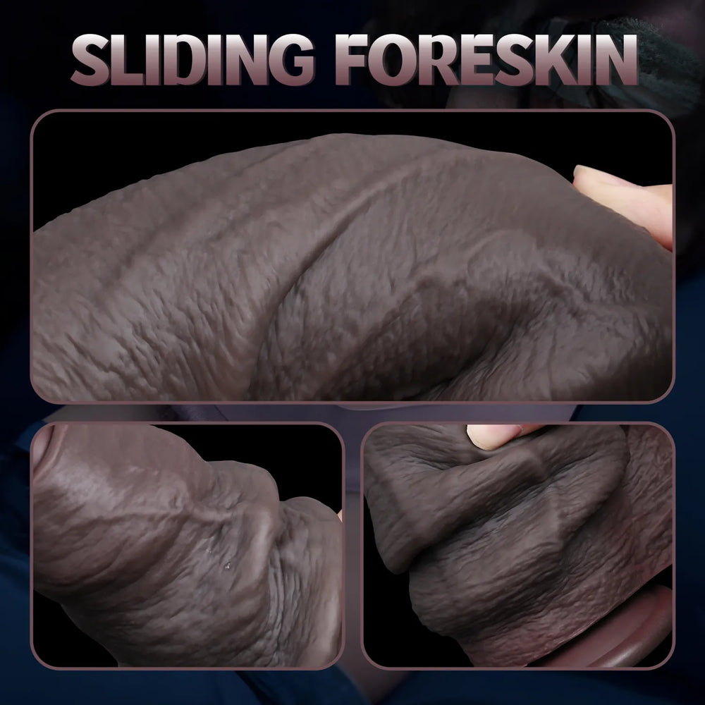 Side profile of the dual-density uncut dildo highlighting prominent veins and natural skin folds