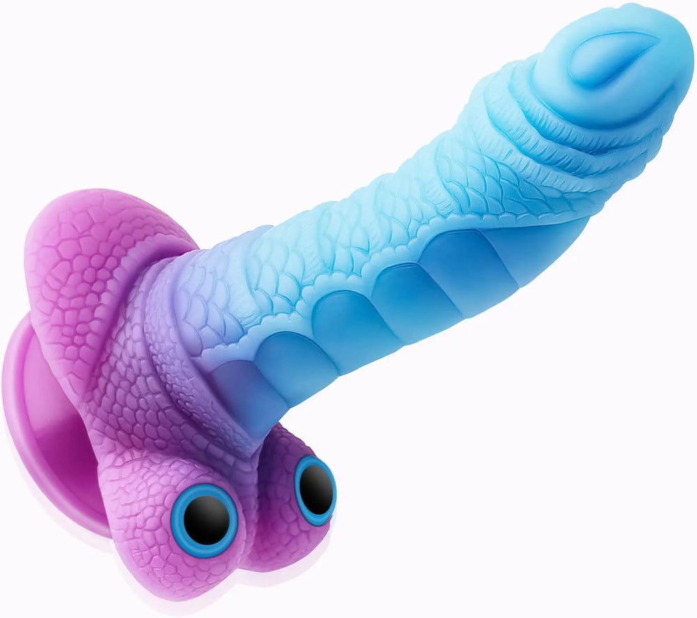 A 9-inch horse-inspired silicone dildo featuring a deep purple-to-brown gradient and distinct raised texture