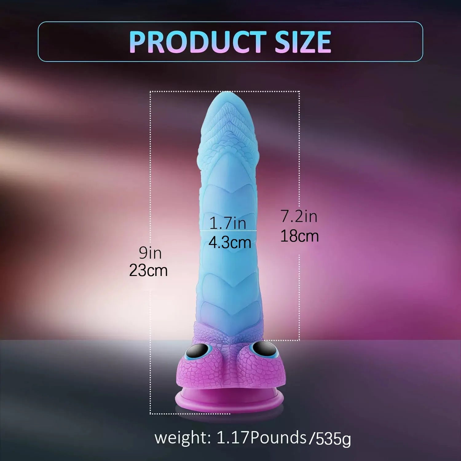 This 9-inch purple and brown silicone item features a unique equine-inspired silhouette and a firm, textured finish