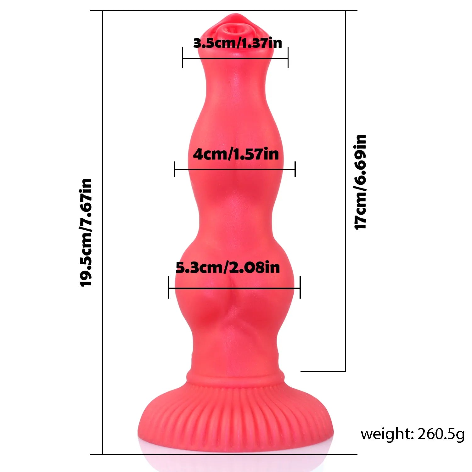 A detailed look at a 9-inch red silicone pleasure accessory, emphasizing its smooth surface, knot profile, and reliable suction-cup base