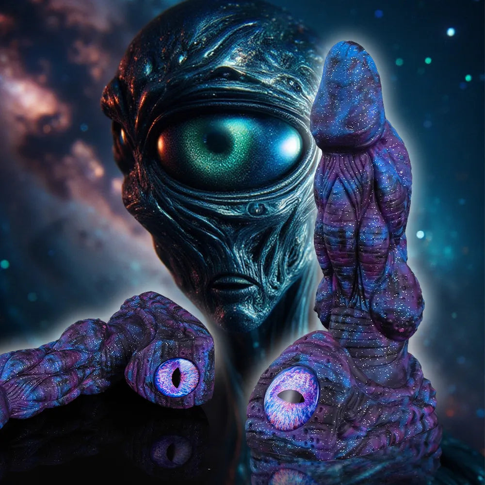 Unique galaxy-themed silicone body massager with a sculpted alien eye detail
