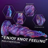Spiral textured tentacle dildo in mixed purple, pink, and blue tones