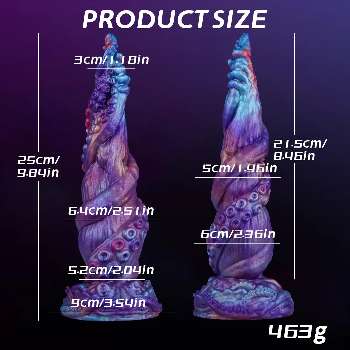 Fantasy tentacle dildo with purple and pink gradient and textured surface details