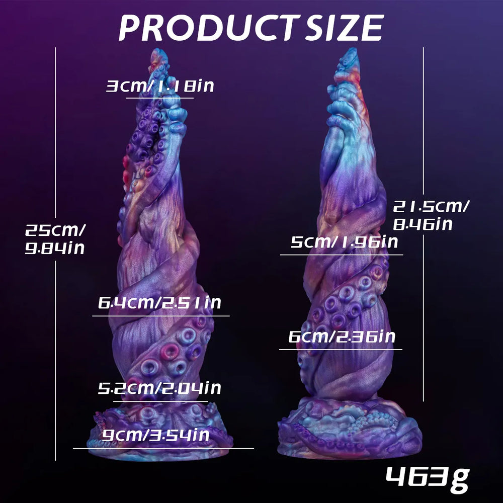 Fantasy tentacle dildo with purple and pink gradient and textured surface details