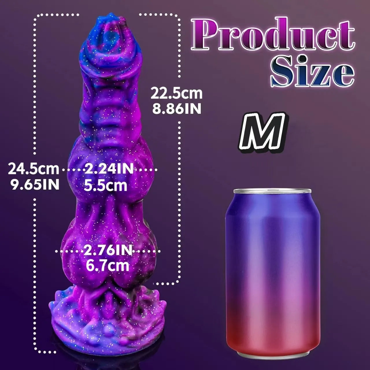 An 9-inch flexible dual-knot canine fantasy product with realistic vein-like structures wrapping the shaft