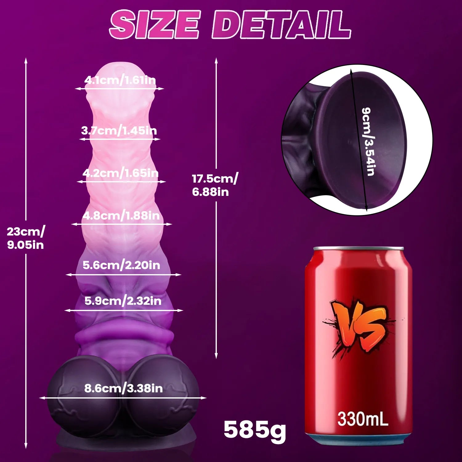 Silicone horse dildo with layered texture and pink purple ombré coloring