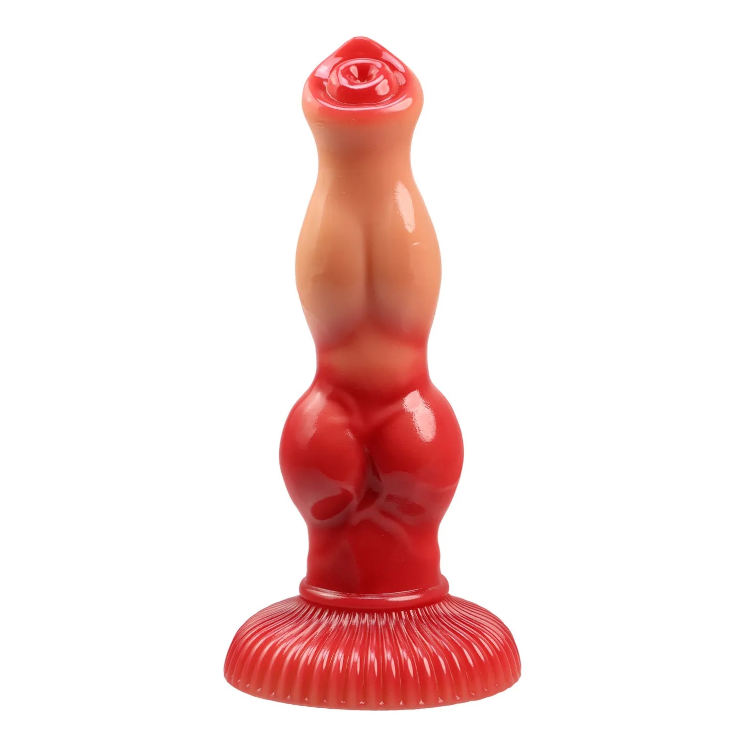 A 9-inch multi-knot silicone dildo featuring a realistic design and a gradient red and peach color scheme