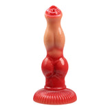 A 9-inch multi-knot silicone dildo featuring a realistic design and a gradient red and peach color scheme