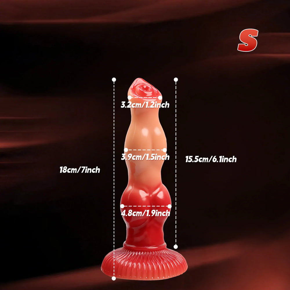 High-quality 9-inch silicone pleasure accessory, emphasizing its realistic shape, multi-knot design, and vibrant color transition