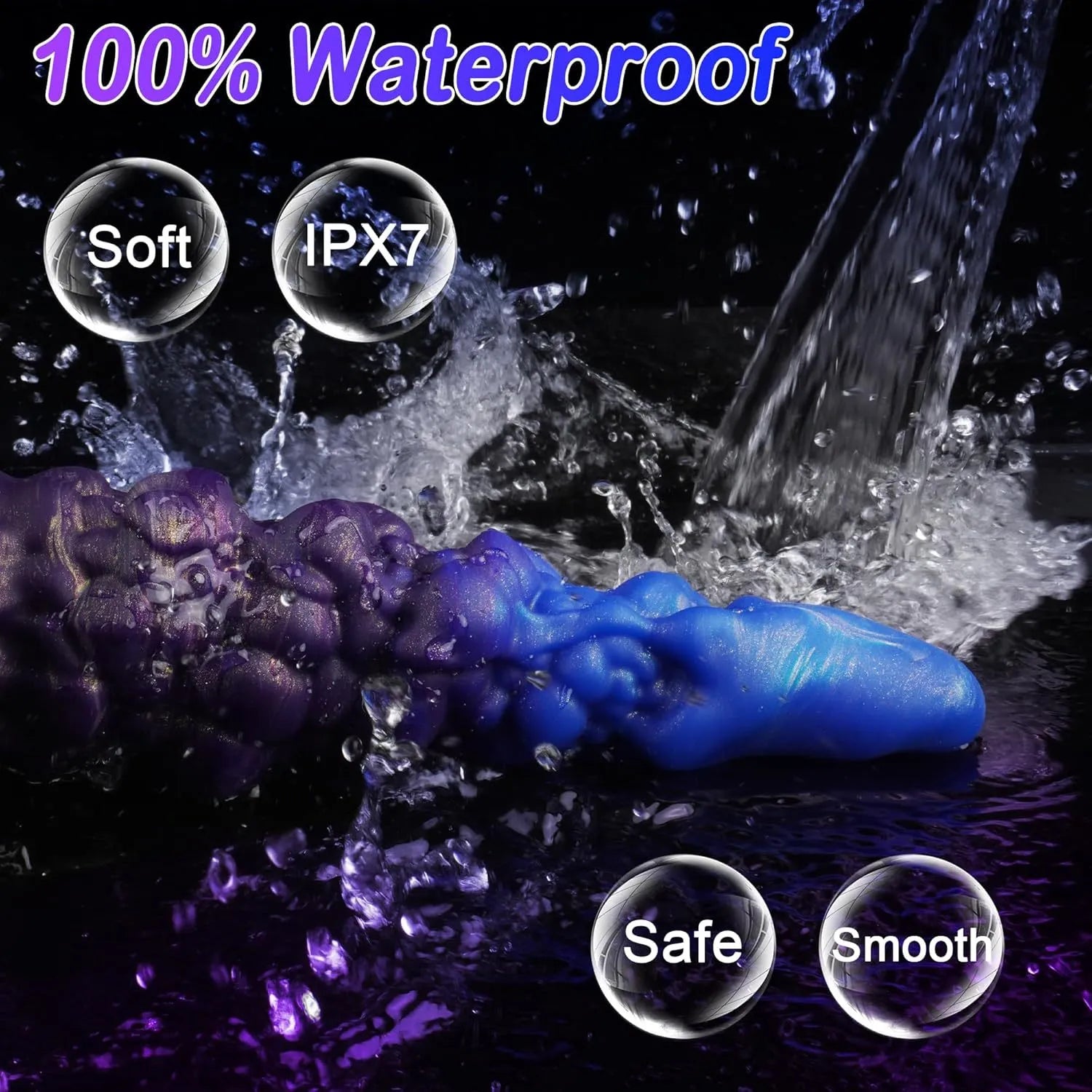 Heavy-textured liquid monster novelty item displaying a shimmering metallic purple lower body and sky blue top