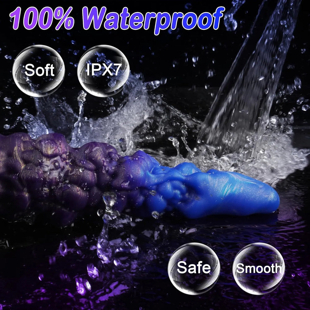 Heavy-textured liquid monster novelty item displaying a shimmering metallic purple lower body and sky blue top