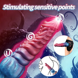 9 inch fantasy tentacle dildo with a pink top and blue sculpted base