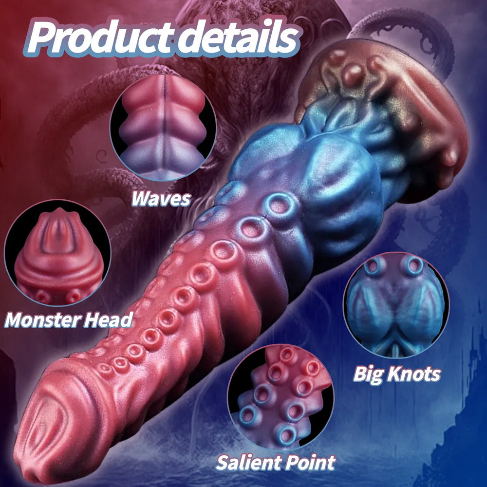 Soft tentacle dildo with a gradient finish and detailed suction cup texture