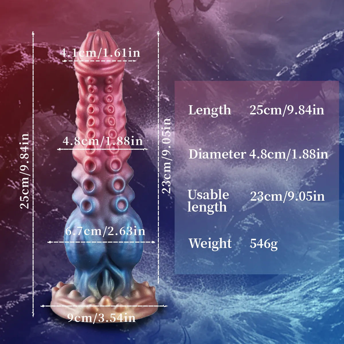 Pink and blue silicone tentacle dildo with raised texture and fantasy-style base