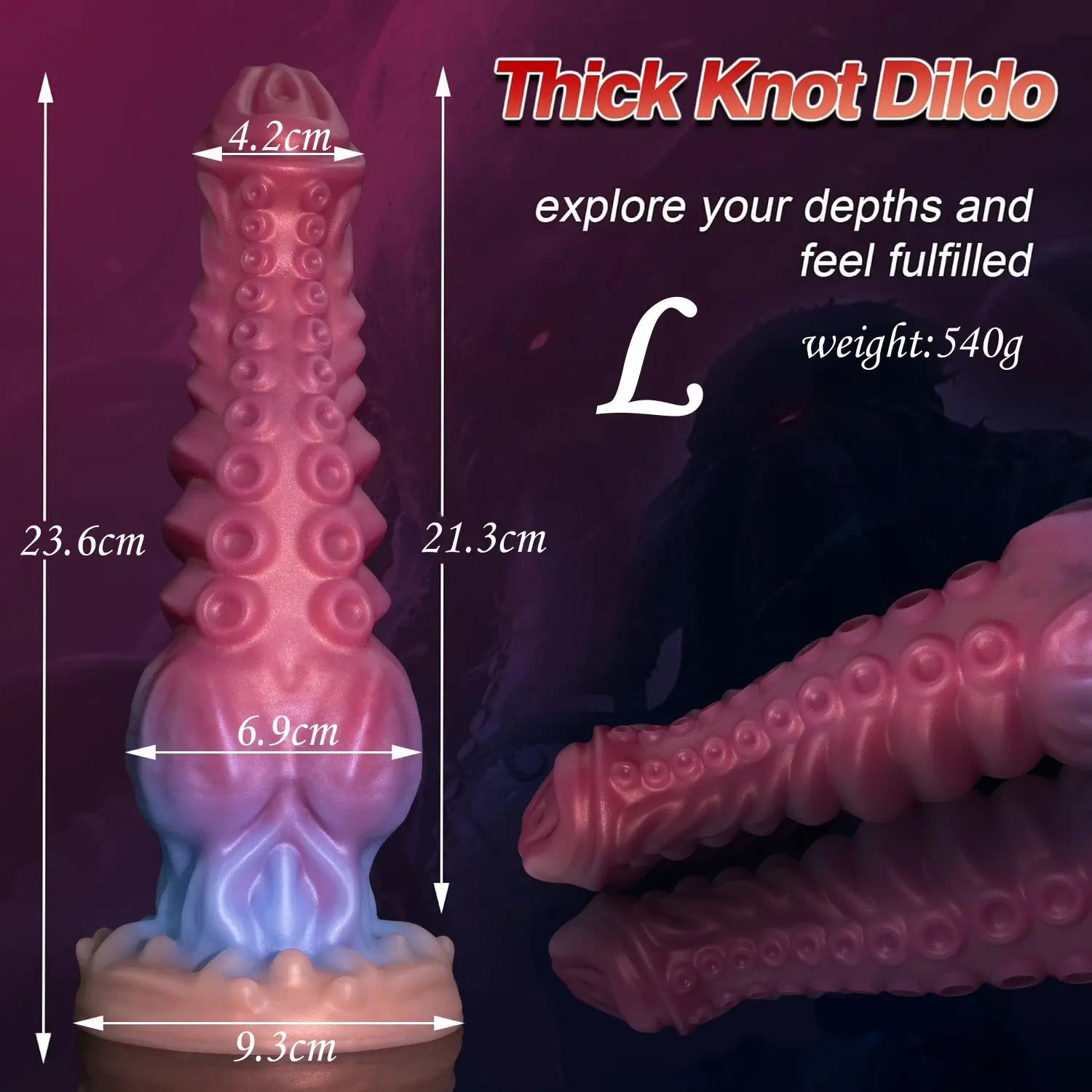 Alien-inspired tentacle dildo made from soft, flexible silicone in vibrant metallic colors