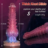 Gradient fantasy dildo with a distinct phallic tip, tentacle shaft, and a textured, flared suction base