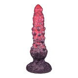 A 9-inch zombie virus silicone monster dildo with a creepy red and black marbled color pattern