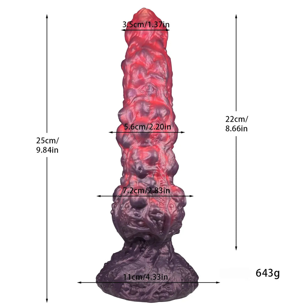 Close-up of a 9-inch biohazard inspired creature phallus showing detailed organic bubble textures