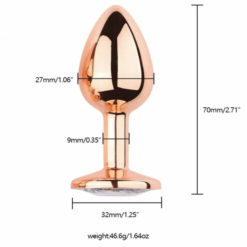A trio of metallic pink-gold jewelry-style pleasure devices on a clean white background